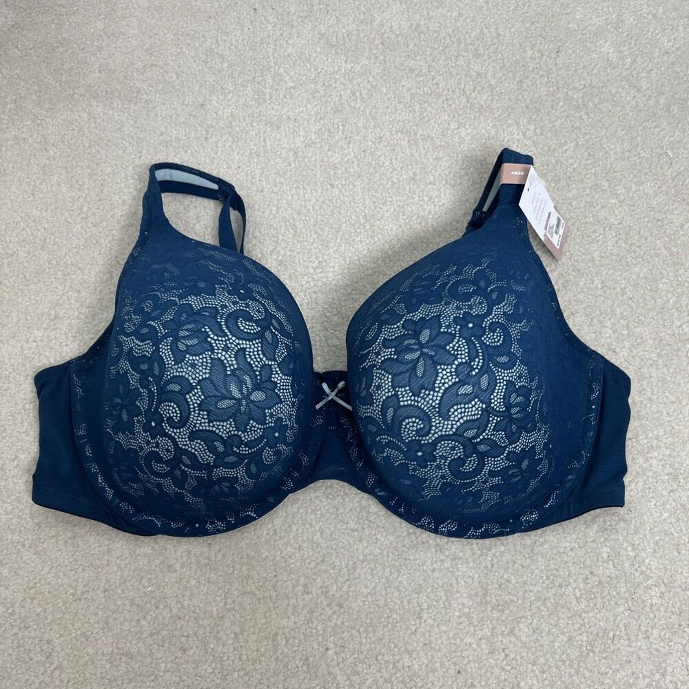 Cacique Teal Blue Lace Bra 46DD Cotton Collection Full Coverage Underwire New